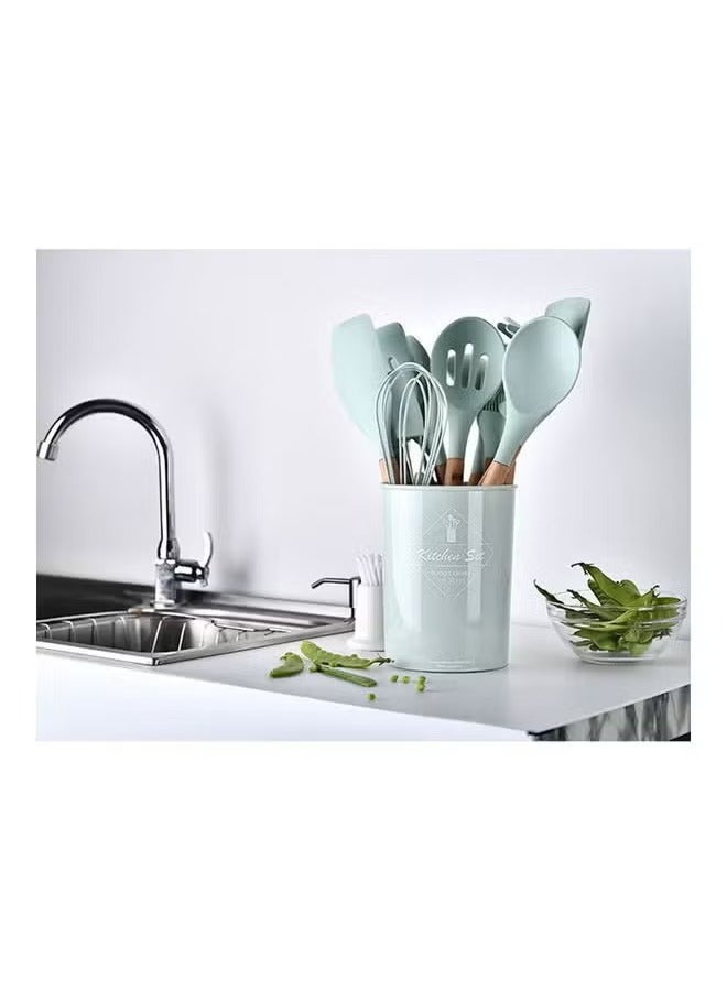 TIGER 11-Piece Wooden Handle Bucket Cookware Spoon Set, Mint Green – Durable Kitchen Utensils for Cooking, Stirring, Serving, Eco-Friendly and Stylish  - Image 4