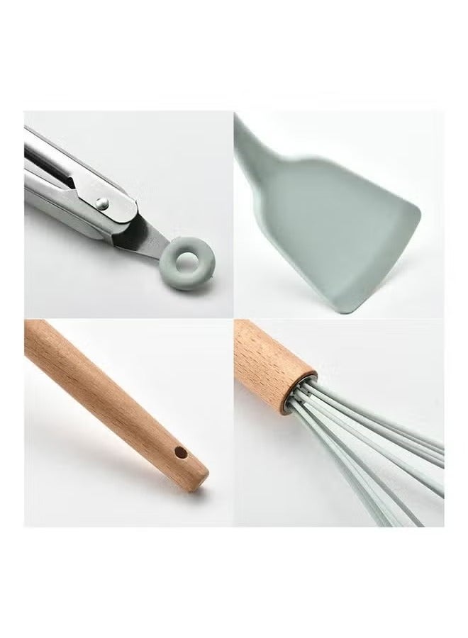 TIGER 11-Piece Wooden Handle Bucket Cookware Spoon Set, Mint Green – Durable Kitchen Utensils for Cooking, Stirring, Serving, Eco-Friendly and Stylish  - Image 5