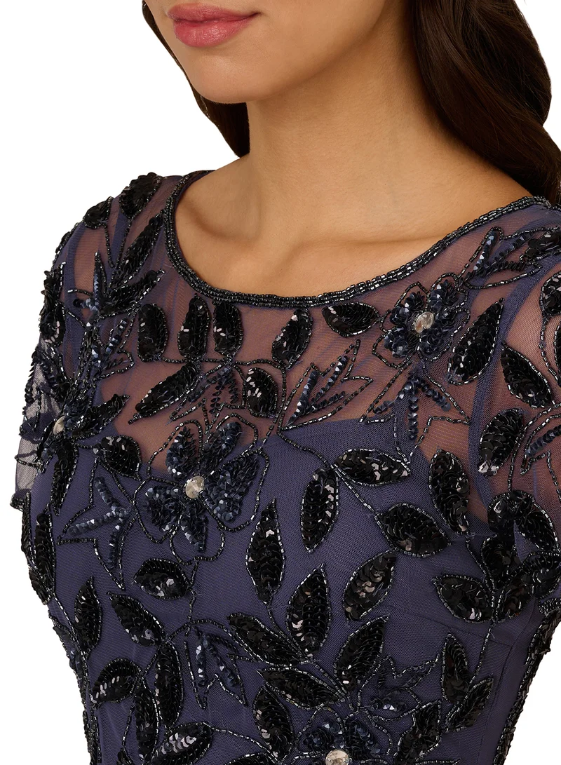 Adrianna Papell Embroidered Tulle Gown Dress