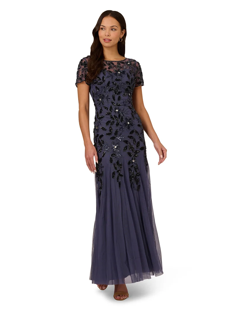 Adrianna Papell Embroidered Tulle Gown Dress