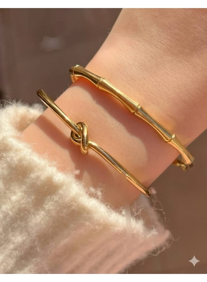 Shein 2 pieces The Dual Stacking Bracelets Set: Bamboo & Knot - Image 1