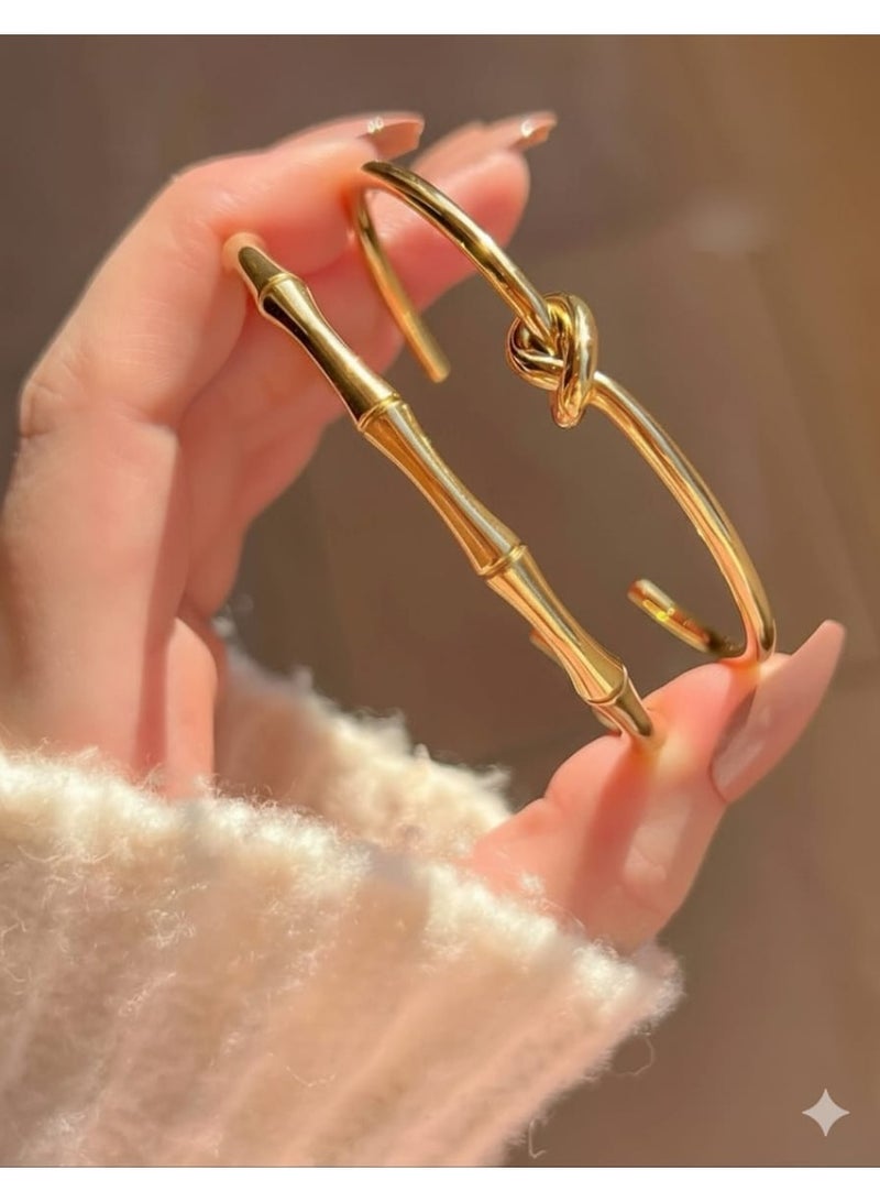 Shein 2 pieces The Dual Stacking Bracelets Set: Bamboo & Knot - Image 2