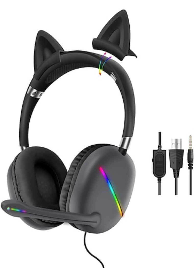 AKZ Wired Headphone Cat Ear Gaming Headset With Sound RGB Light - Image 3