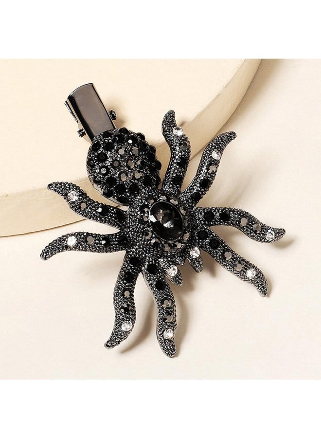 minkissy Gothic Spider Hair Clips Rhinestone Black Bat Hair Clips Horror Vintage French Barrette Black Gem Alligator Hair Clip Duckbill Barrette for Women Girls - Image 2