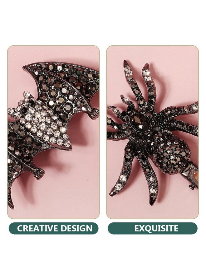 minkissy Gothic Spider Hair Clips Rhinestone Black Bat Hair Clips Horror Vintage French Barrette Black Gem Alligator Hair Clip Duckbill Barrette for Women Girls - Image 3