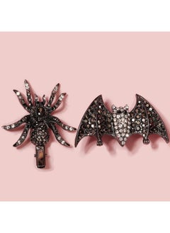 minkissy minkissy Gothic Spider Hair Clips Rhinestone Black Bat Hair Clips Horror Vintage French Barrette Black Gem Alligator Hair Clip Duckbill Barrette for Women Girls  - Image 1