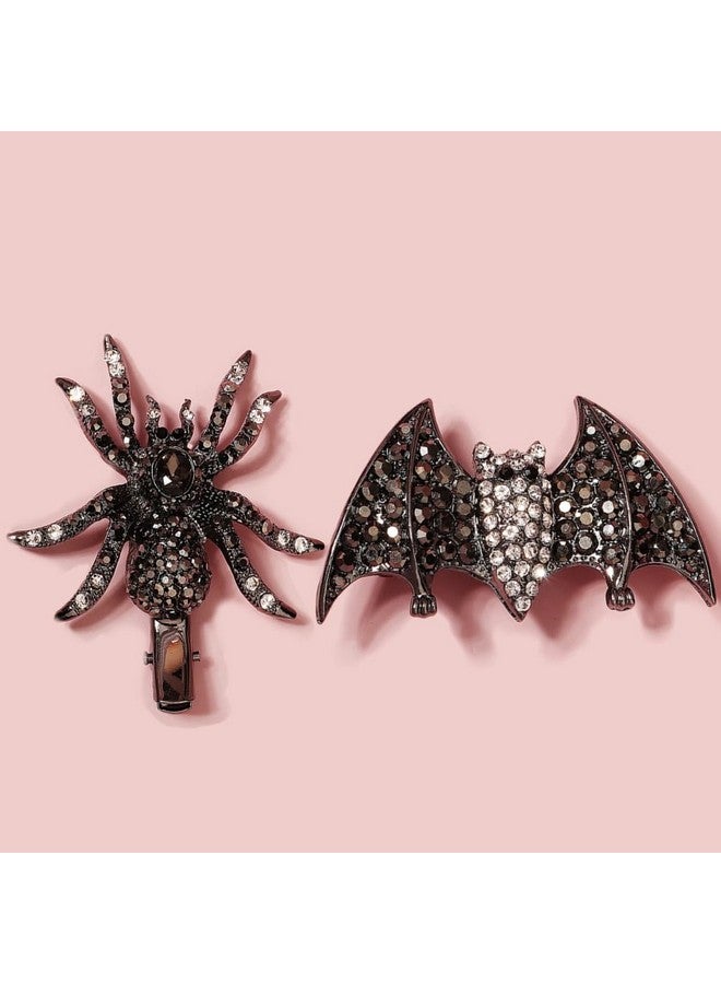 minkissy Gothic Spider Hair Clips Rhinestone Black Bat Hair Clips Horror Vintage French Barrette Black Gem Alligator Hair Clip Duckbill Barrette for Women Girls - Image 1