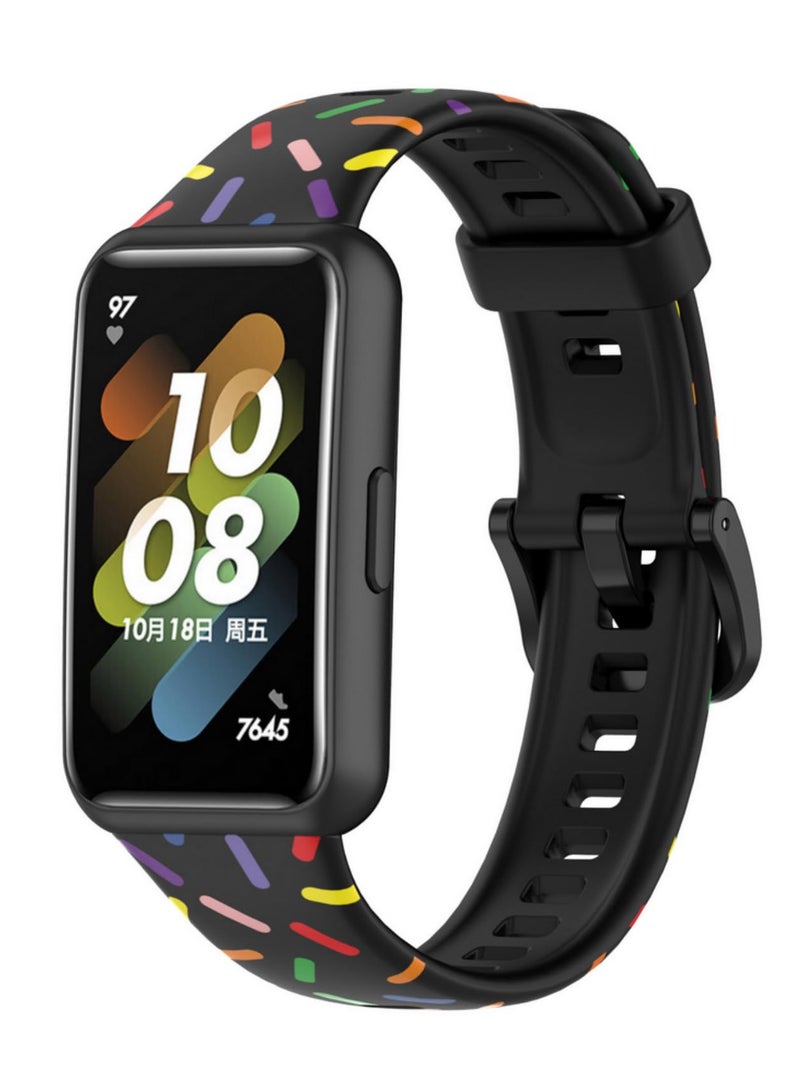 1PCS Rainbow Silicone Strap for Huawei Band 8 Smartwatch Replacement Wristband Soft Comfortable Durable Bracelet Adjustable Fitness Tracker Band Colorful Print Strap - Image 1