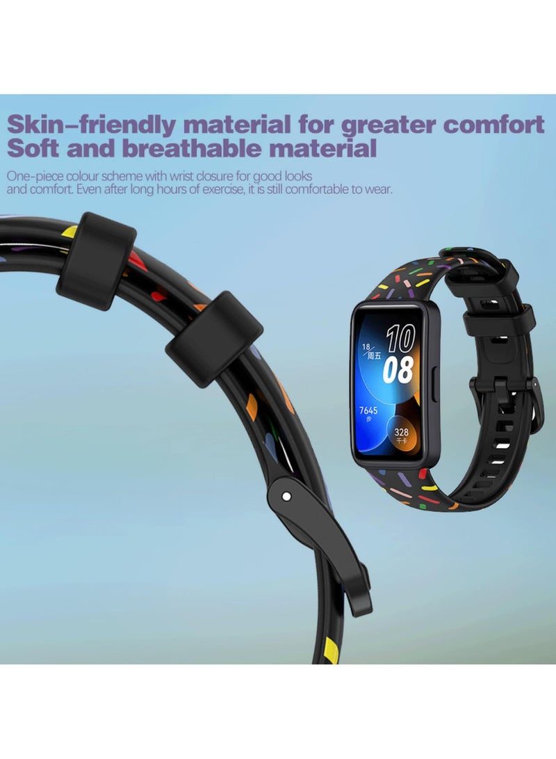 1PCS Rainbow Silicone Strap for Huawei Band 8 Smartwatch Replacement Wristband Soft Comfortable Durable Bracelet Adjustable Fitness Tracker Band Colorful Print Strap - Image 5