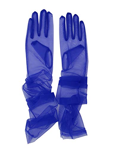 QRBTSCL Women's Wedding Bridal Mesh Tulle Gloves Long Opera Costume Party Gloves 27" Elbow Length Sheer Glove Royal Blue - Image 1