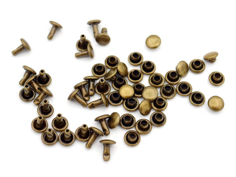 CRAFTMEMORE 100 Sets Double Cap Rivets Leather Rivet Tubular Metal Rapid Rivet Studs for Leather Craft VTDC (7 mm Cap, Antique Brass) - Image 2