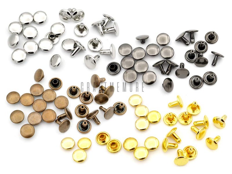 CRAFTMEMORE 100 Sets Double Cap Rivets Leather Rivet Tubular Metal Rapid Rivet Studs for Leather Craft VTDC (7 mm Cap, Antique Brass) - Image 4