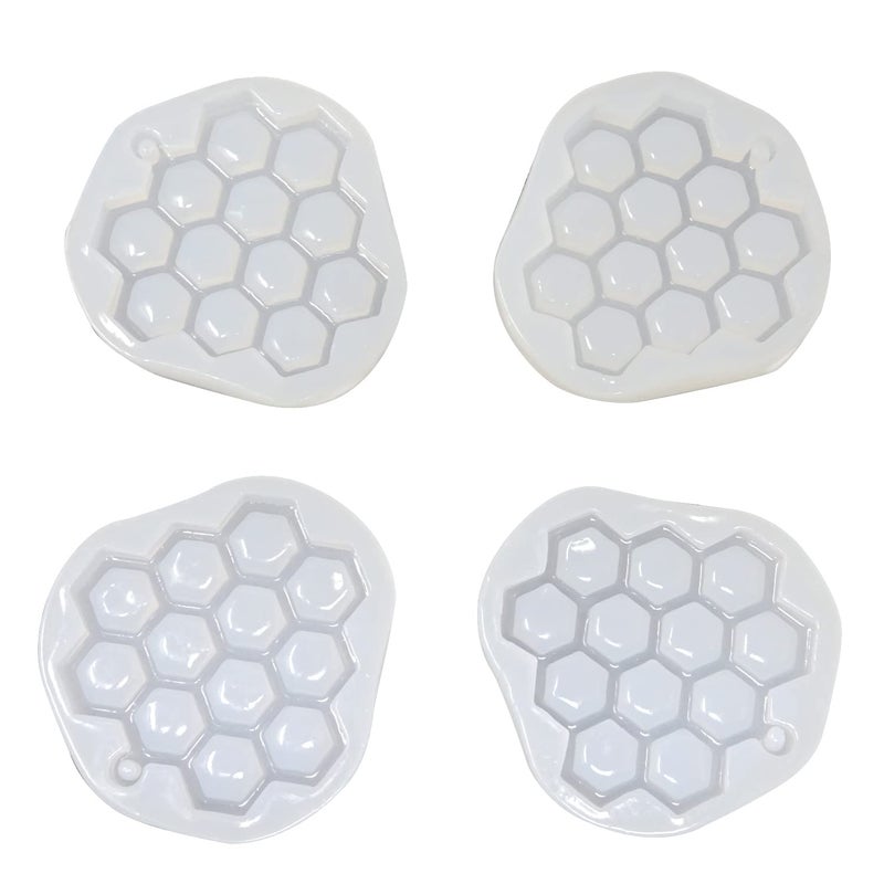 Honbay 4PCS Cute Bee Hive Silicone Mold Honeycomb Pendant Molds Honeycomb Fondant Molds Chocolate Candy Mold Epoxy Resin Mold Clear White