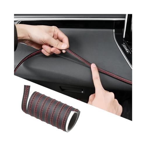 BESULEN 9.84FT(3M) Automobile Interior Trim Strip Leather Decorative Line, Car Interior DIY Flexible Gap Moulding Trim Sticker Door Air Outlet Dashboard Strips, for Vehicles SUV Truck RV (Black/Red) - Image 1