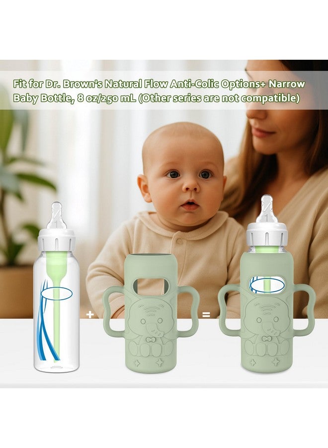 KingKam 4 Pack Silicone Sleeves for Dr. Brown's Glass Baby Bottles, Drop Protection Easy-Grip Baby Bottle Sleeves Holder with Handles, Compatible with Dr. Brown's Narrow Glass Bottles 8oz - Image 2