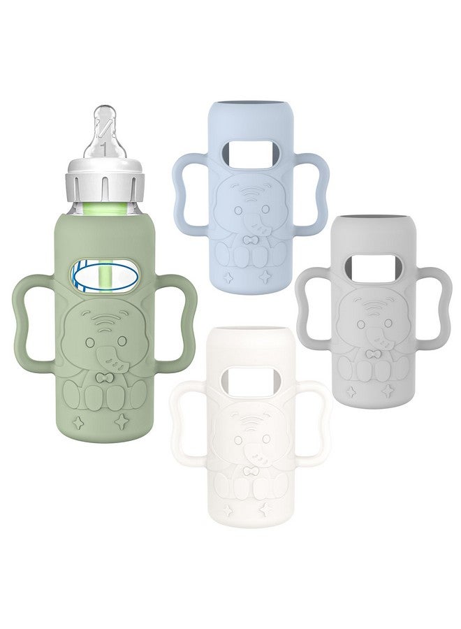 KingKam 4 Pack Silicone Sleeves for Dr. Brown's Glass Baby Bottles, Drop Protection Easy-Grip Baby Bottle Sleeves Holder with Handles, Compatible with Dr. Brown's Narrow Glass Bottles 8oz - Image 1