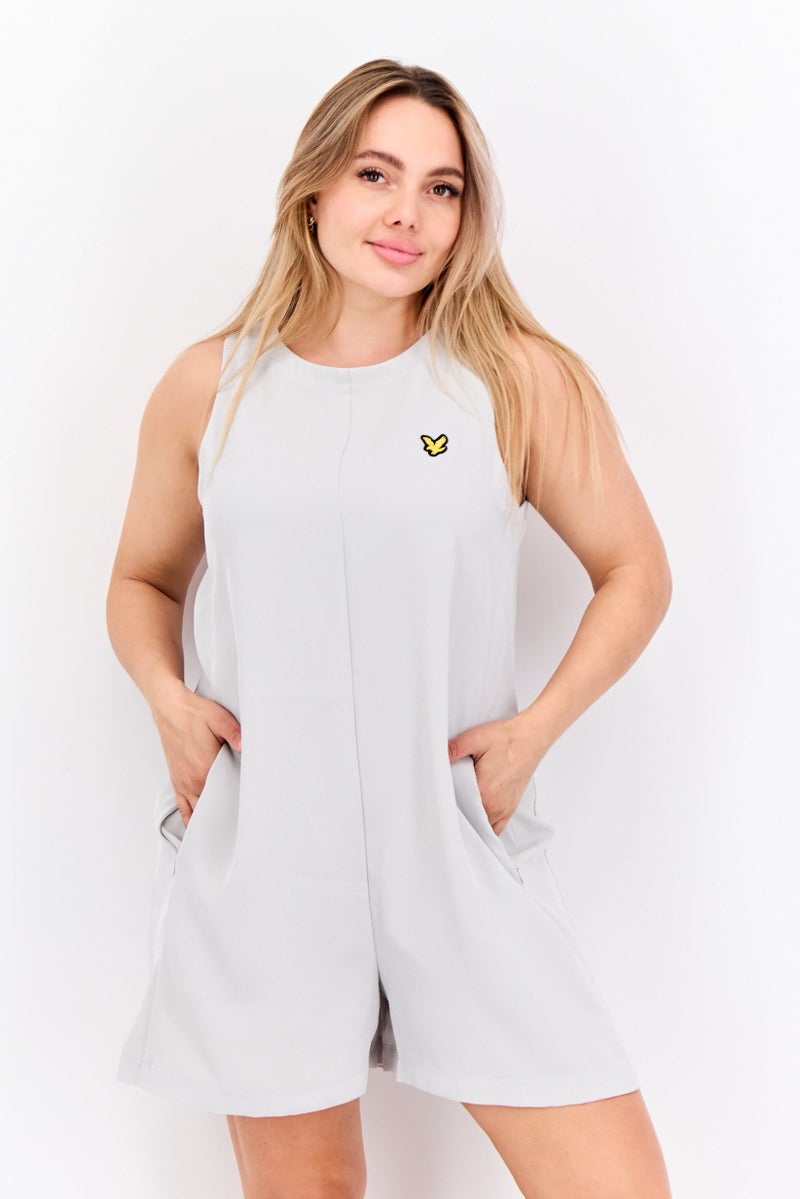 Lyle & Scott Women Embroidered Logo Sleeveless Playsuits, Light Grey  - Image 1