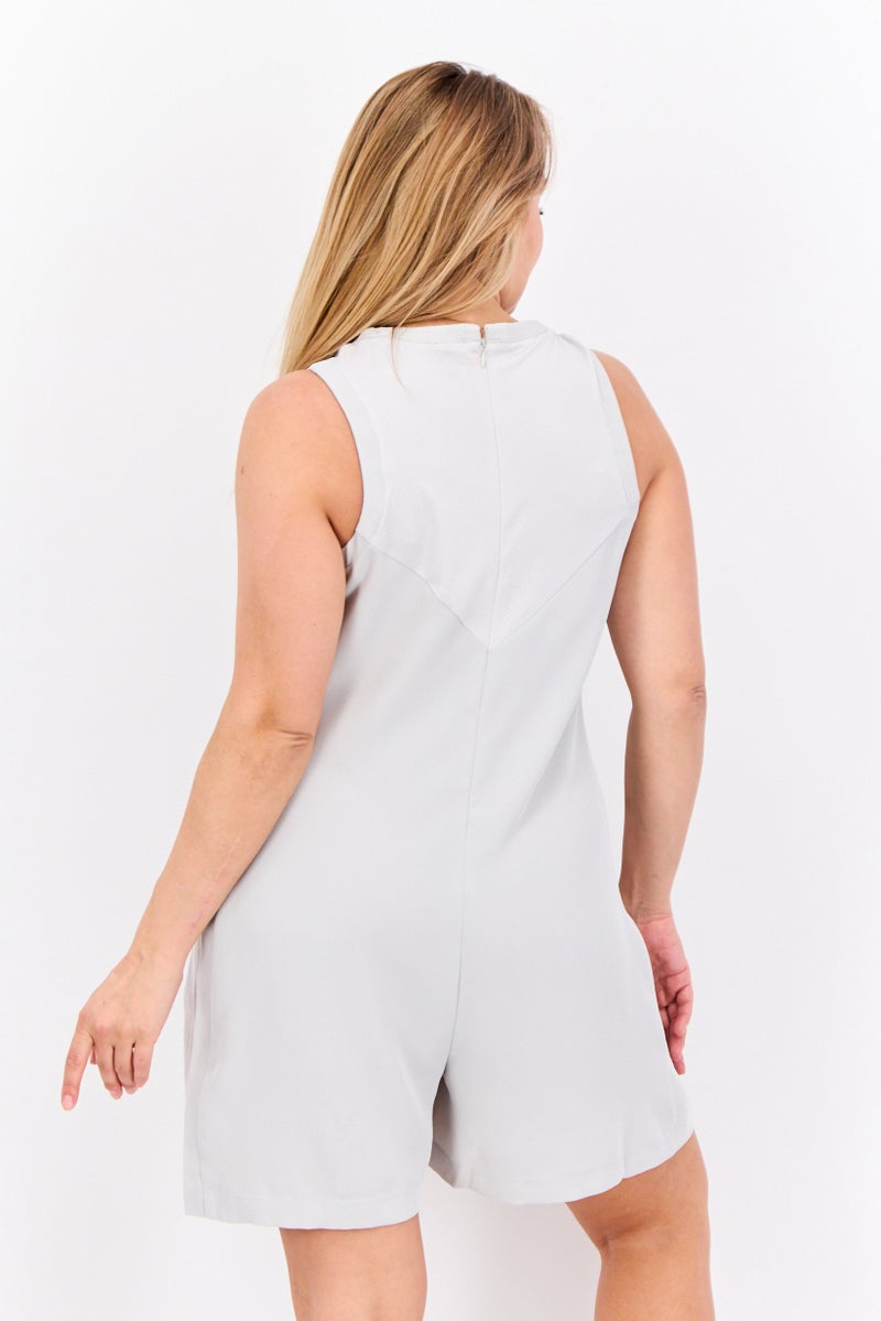 Lyle & Scott Women Embroidered Logo Sleeveless Playsuits, Light Grey  - Image 3