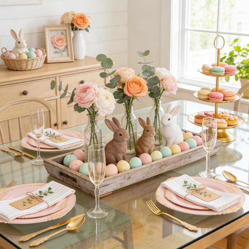 Joyido 125PCS Pink and Gold Plastic Plates - Pink Disposable Plates - Vintage Plate with Gold Plastic Silverware Set for 25 Guests for Weddings Baby Shower Parties Easter Mother's Day - Image 2