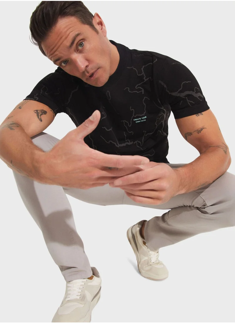 جون Printed  Crew Neck  Regular Fit  T-Shirt