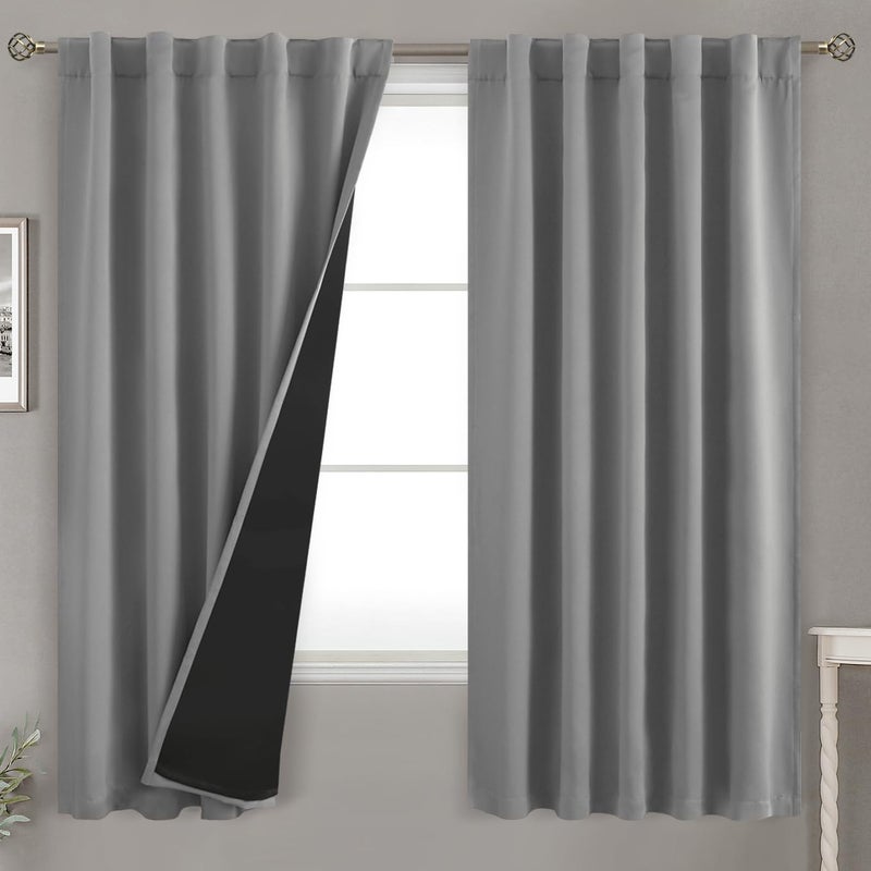 BGment Dove Grey 100% Blackout Curtains 63 Inch Length with Reducing Noise Liner  Rod Pocket and Back Tab Double Layer Full Room Darkening Window Curtain for Bedroom  2 Panels  Each 42 x 63 Inch - Image 1