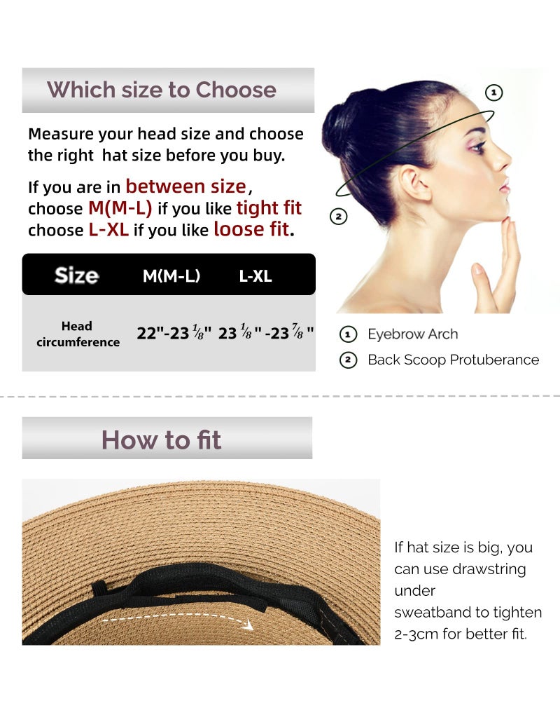 FURTALK Womens Mens Wide Brim Straw Panama Hat Fedora Summer Beach Sun Hats UPF Straw Hat for Women - Image 4