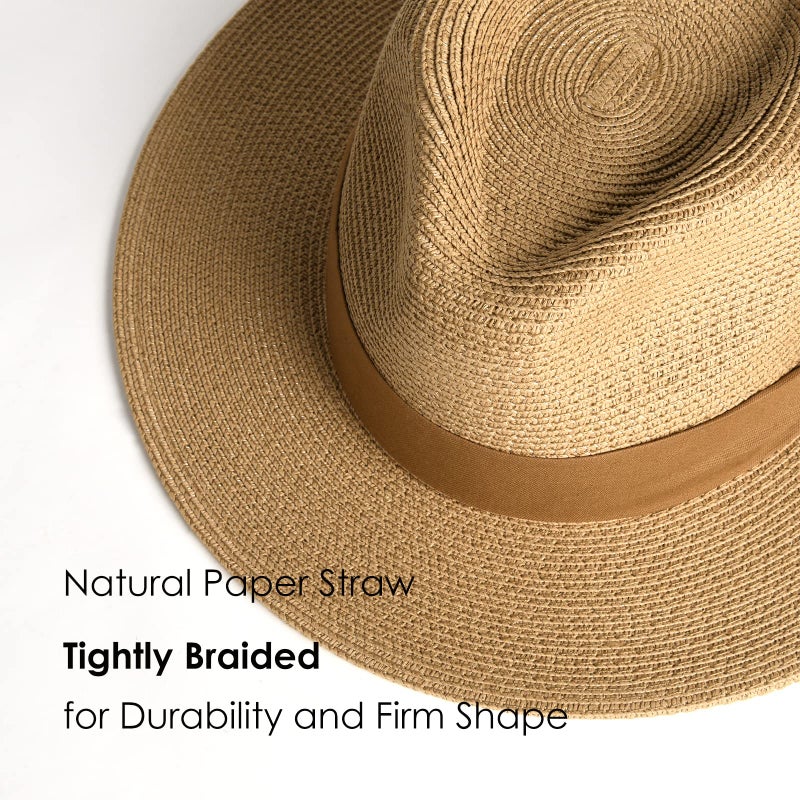 FURTALK Womens Mens Wide Brim Straw Panama Hat Fedora Summer Beach Sun Hats UPF Straw Hat for Women - Image 2