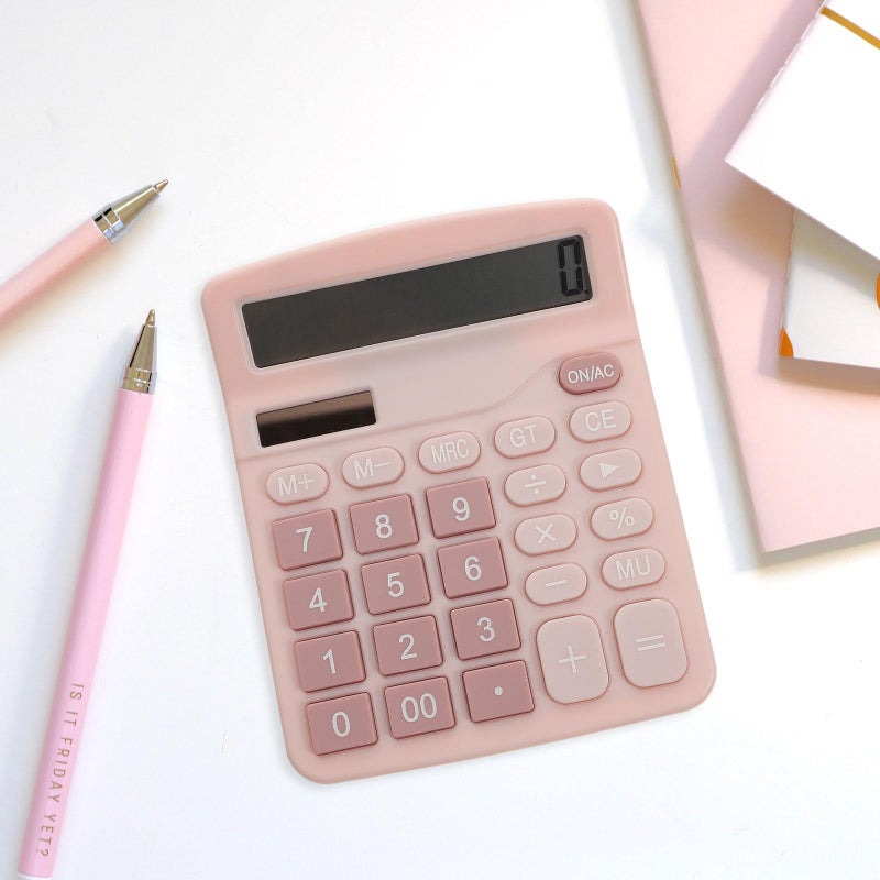 Pink 12 Digit Solar Dual Power Calculator Portable for Students Office Use - Image 4