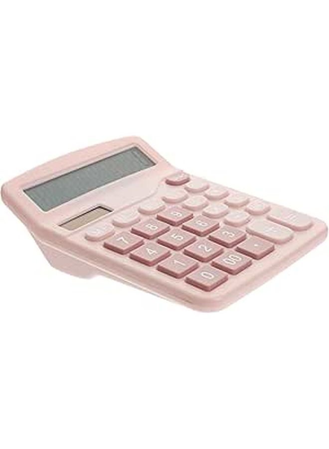 Pink 12 Digit Solar Dual Power Calculator Portable for Students Office Use - Image 1