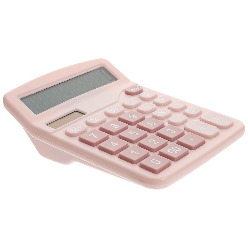 Pink 12 Digit Solar Dual Power Calculator Portable for Students Office Use - Image 2