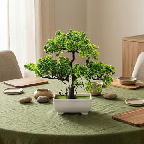 Dekorly Artificial Plants Pot Fake Bonsai Pine Trees Plants Greenery Japanese Pine Bonsai Tree Desktop Display Simulation,Office,Living Room (Height : 30CM, Tray Pot) - Image 2