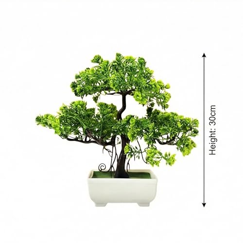 Dekorly Artificial Plants Pot Fake Bonsai Pine Trees Plants Greenery Japanese Pine Bonsai Tree Desktop Display Simulation,Office,Living Room (Height : 30CM, Tray Pot) - Image 3