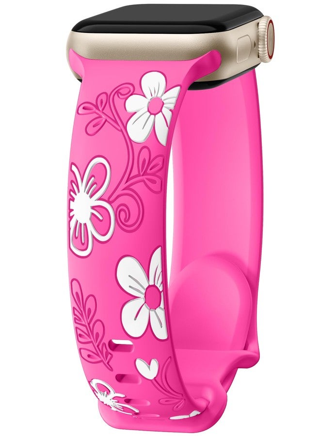 Witzon Cute Floral Band Compatible with Apple Watch Bands For Women 38mm 42mm 41mm 40mm 44mm 45mm 46mm 49mm, Engraved Flower Soft Silicone Inlay Strap for iWatch Series 11 10 9 8 7 6 5 4 3 2 SE Ultra - Image 1