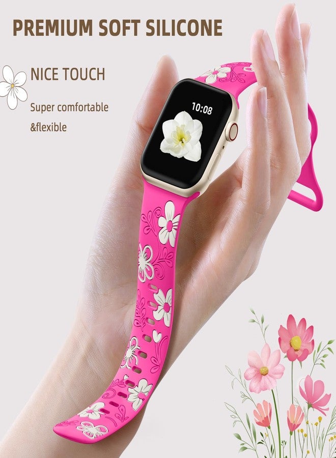Witzon Cute Floral Band Compatible with Apple Watch Bands For Women 38mm 42mm 41mm 40mm 44mm 45mm 46mm 49mm, Engraved Flower Soft Silicone Inlay Strap for iWatch Series 11 10 9 8 7 6 5 4 3 2 SE Ultra - Image 3