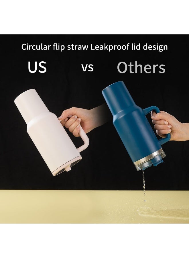 ROEIEIS 40 oz Tumbler with Handle & Simple Flip Straw - Car Cup Holder Friendly, Leak Resistant Water Bottle-Reusable Insulated Stainless Steel & Rubber Base - Gifts for Women & Men - Image 3