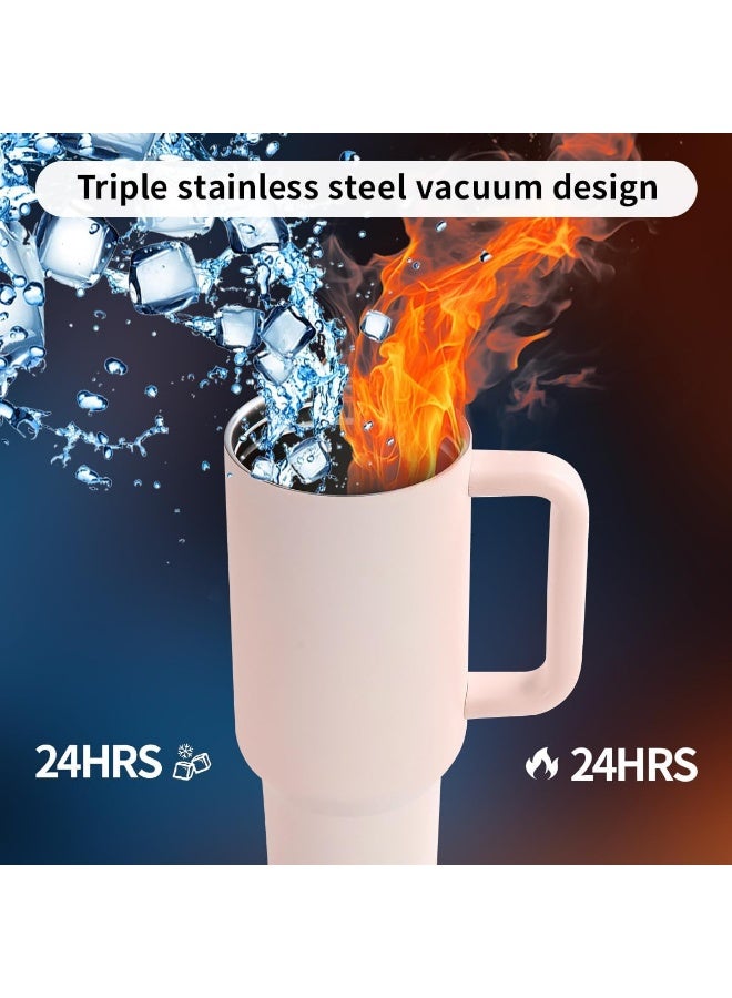 ROEIEIS 40 oz Tumbler with Handle & Simple Flip Straw - Car Cup Holder Friendly, Leak Resistant Water Bottle-Reusable Insulated Stainless Steel & Rubber Base - Gifts for Women & Men - Image 2