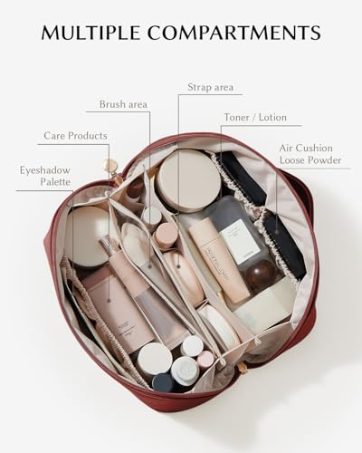 EACHY Travel Makeup Bag,Large Capacity Cosmetic Bags for Women,Portable Pouch Open Flat Toiletry Bag Make up Organizer with Divider and Handle - Image 2