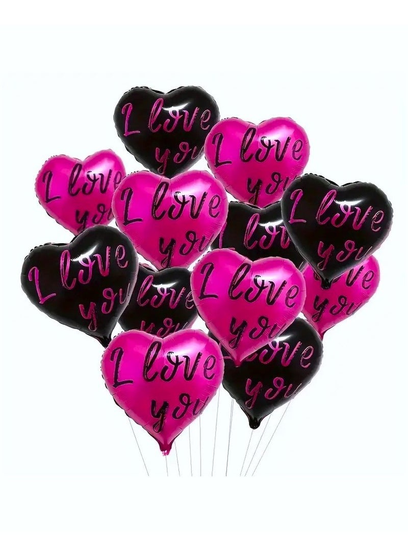 بوكسوودس 12 قطع من بالونات الفويل على شكل قلب مطبوع عليها عبارة I Love You لعيد الحب - Image 1