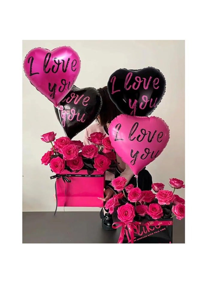 بوكسوودس 12 قطع من بالونات الفويل على شكل قلب مطبوع عليها عبارة I Love You لعيد الحب - Image 2
