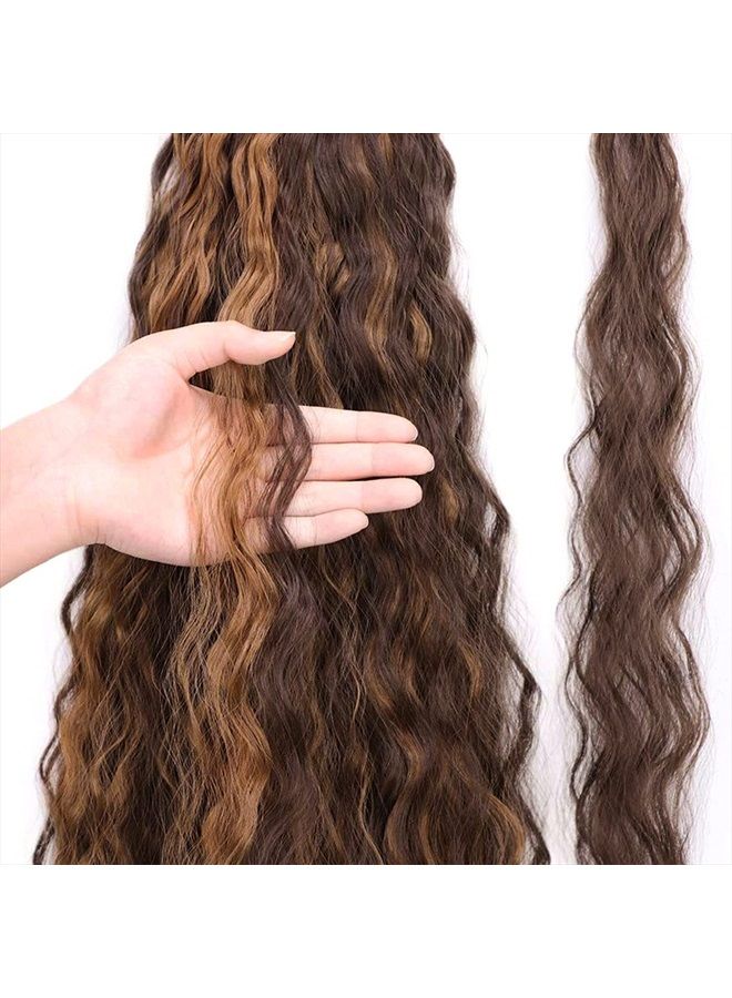 Stamped Glorious Long Corn Wave Ponytail Extension Magic Paste Heat Resistant Wavy Synthetic Wrap Around Ponytail Black Hairpiece for Women (22 Inch, 22 Inch-Highlight) - Image 4