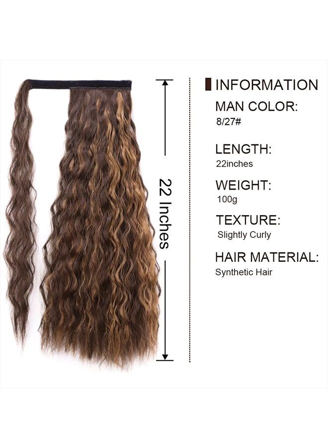 Stamped Glorious Long Corn Wave Ponytail Extension Magic Paste Heat Resistant Wavy Synthetic Wrap Around Ponytail Black Hairpiece for Women (22 Inch, 22 Inch-Highlight) - Image 3