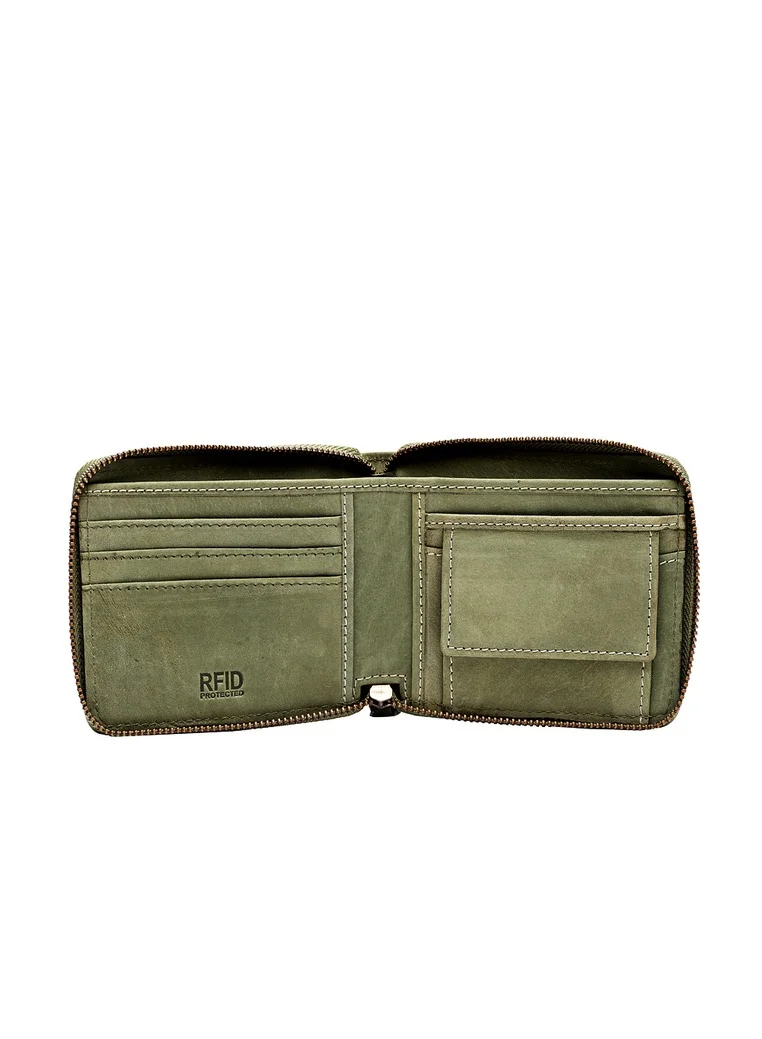 TEAKWOOD Suede Leather RFID Zipper Wallet with Coin pocket