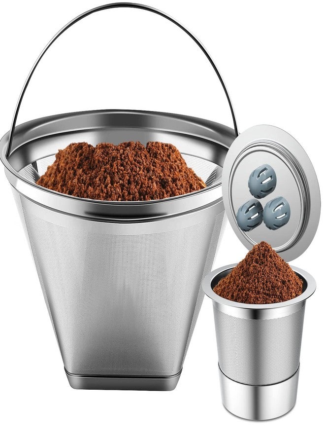 YEOSEN Stainless Steel Reusable Coffee Filter Compatible with Ninja Dual Brew Coffee Maker, Reusable Coffee Pods with 4 Cone Coffee Filters, Reusable Coffee Filters for Ninja CFP201 CFP300 CFP301 CFP307 - Image 1