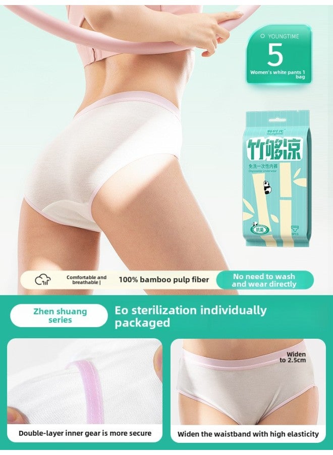 Time Disposable Underwear Men's And Women's Travel Triangle Cotton Underwear Travel Children's Wash-Free Underwear Cotton Shorts-Color:Women's White 5-pack-Size:L【45kg-55kg】 - Image 1