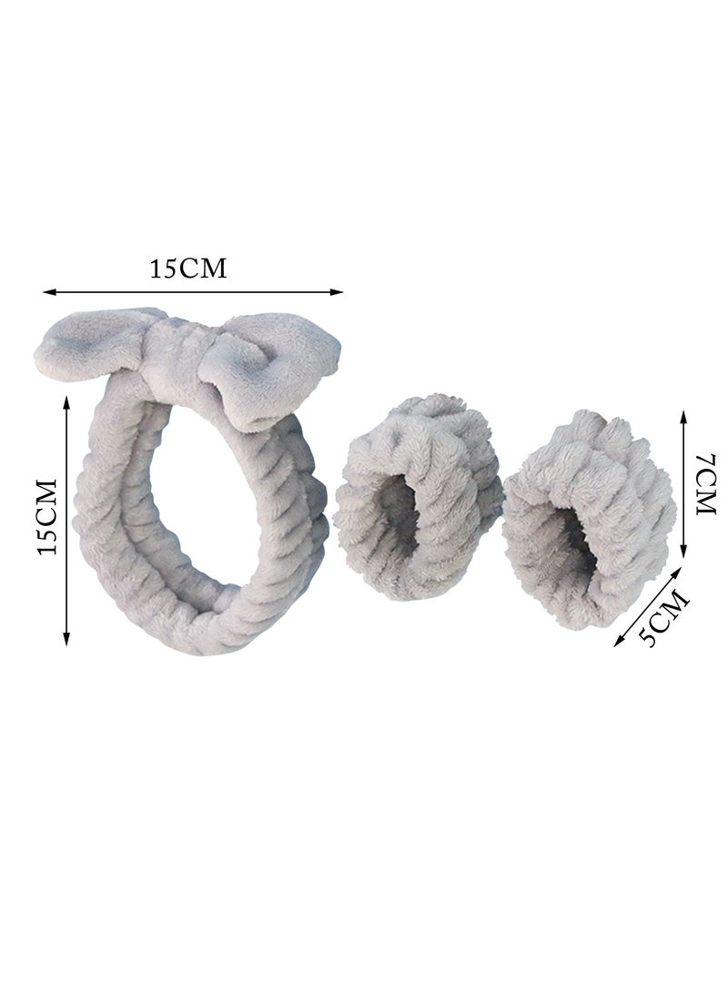 Bow tie headband Wrist strap Female face water absorbent coral velvet headband wrist strap a set  - Image 2