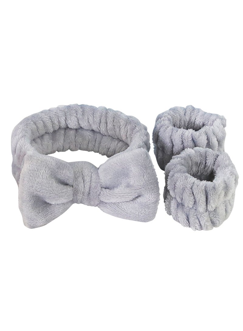 Bow tie headband Wrist strap Female face water absorbent coral velvet headband wrist strap a set  - Image 1