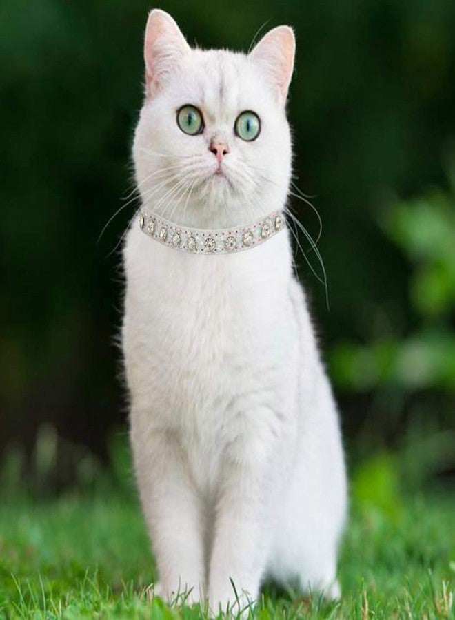 Urieo Sparkle Rhinestone Cat Collars Silver Leather Kitten Collar Bling Classy Pet Collars for Puppy Rabbits and Small Dogs (Pack of 2) - Image 4