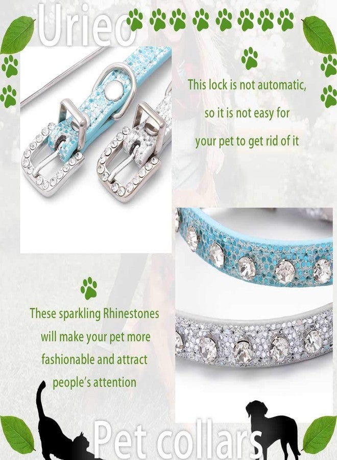 Urieo Sparkle Rhinestone Cat Collars Silver Leather Kitten Collar Bling Classy Pet Collars for Puppy Rabbits and Small Dogs (Pack of 2) - Image 2
