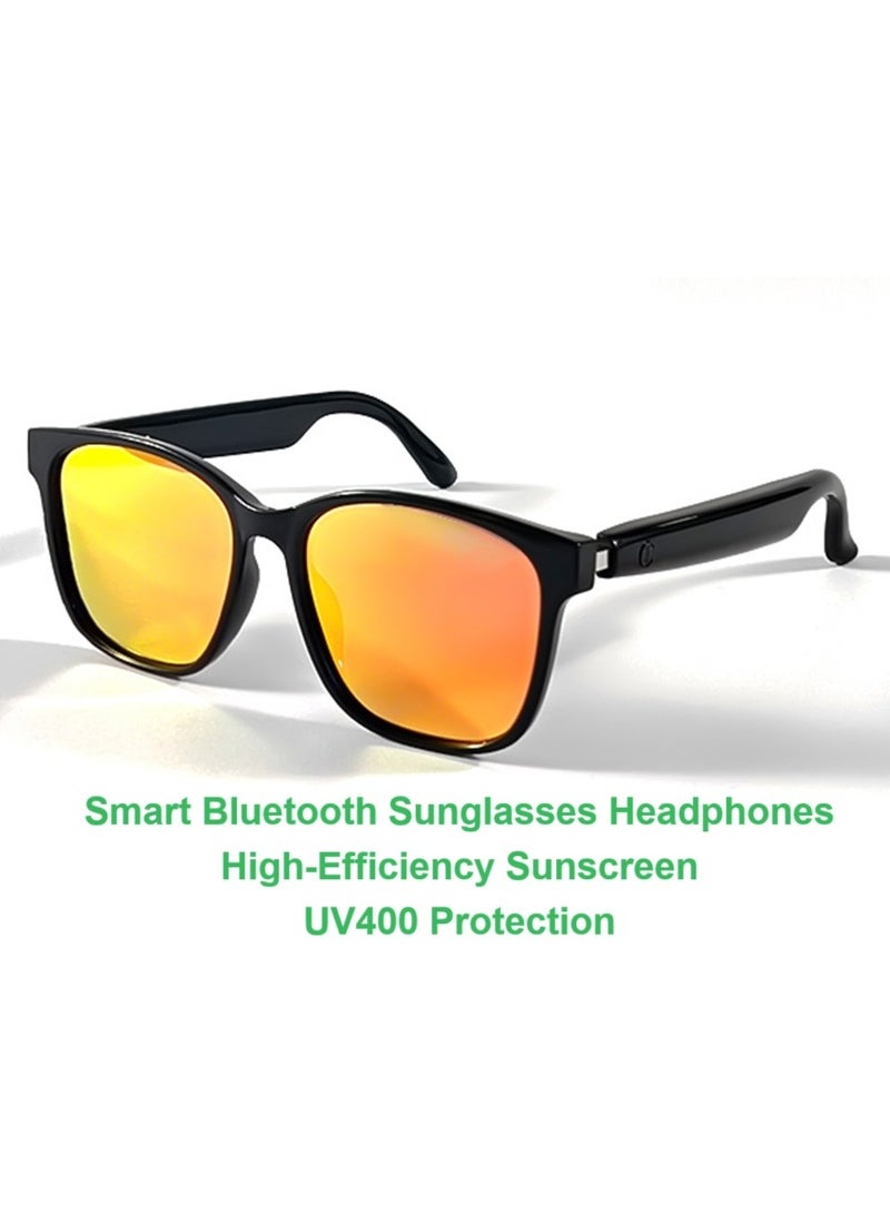 general Smart Sunglasses Bluetooth Headphones Sunglasses Bilateral Stereo Sound Hands-Free Calling Music Audio Mic Sunglasses High-Efficiency Sunscreen, UV400 Protection Lightweight 30g Orange Lens - Image 1