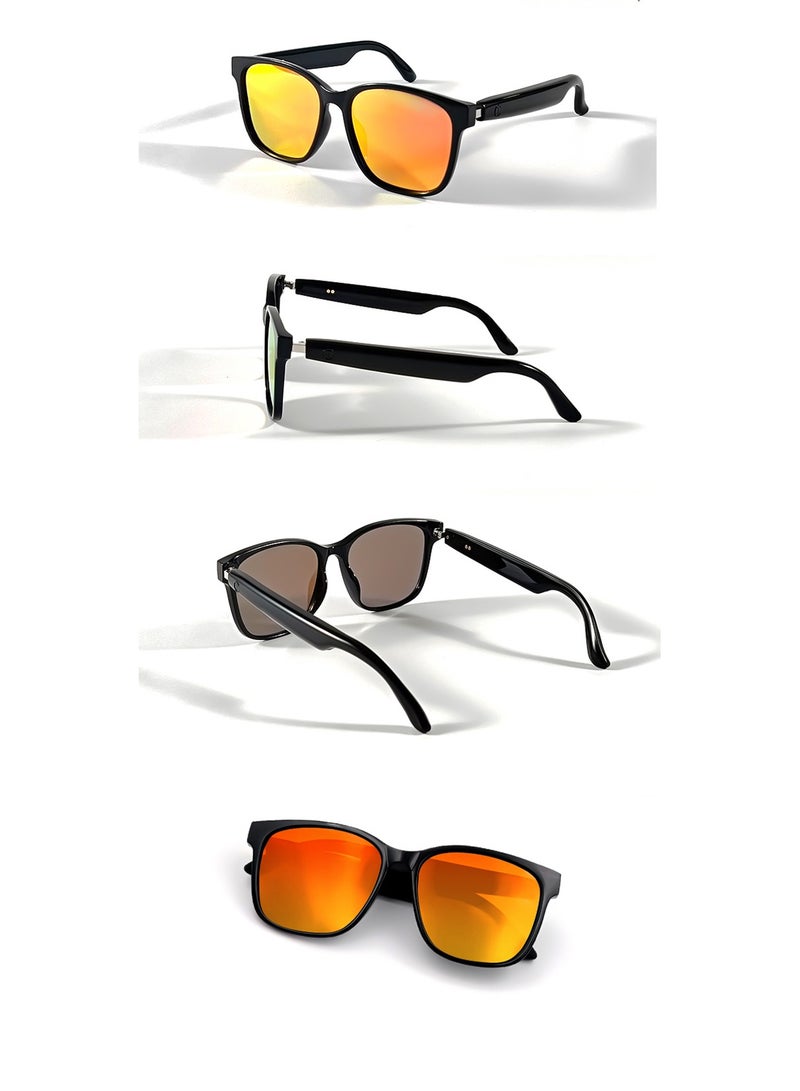 general Smart Sunglasses Bluetooth Headphones Sunglasses Bilateral Stereo Sound Hands-Free Calling Music Audio Mic Sunglasses High-Efficiency Sunscreen, UV400 Protection Lightweight 30g Orange Lens - Image 5